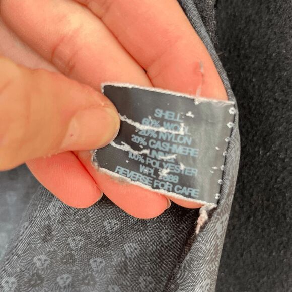 VTG Anne Klein Black Wool Cashmere Full Length Coat 14 A-Line Lined Button Front - Picture 11 of 12